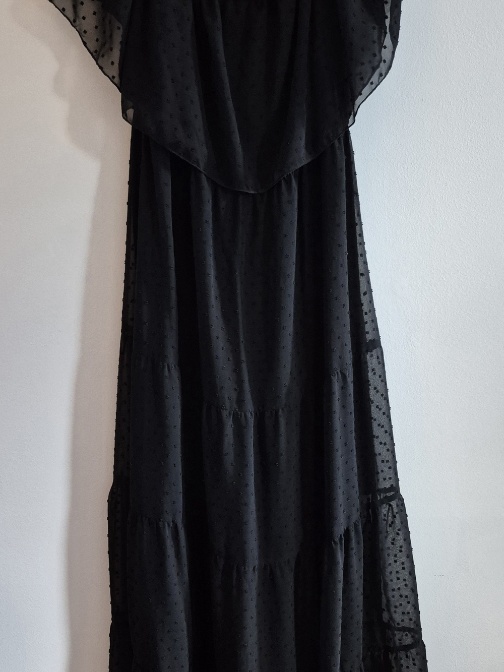 Black Swiss Dot Off-Shoulder Maxi Dress - Women's XL